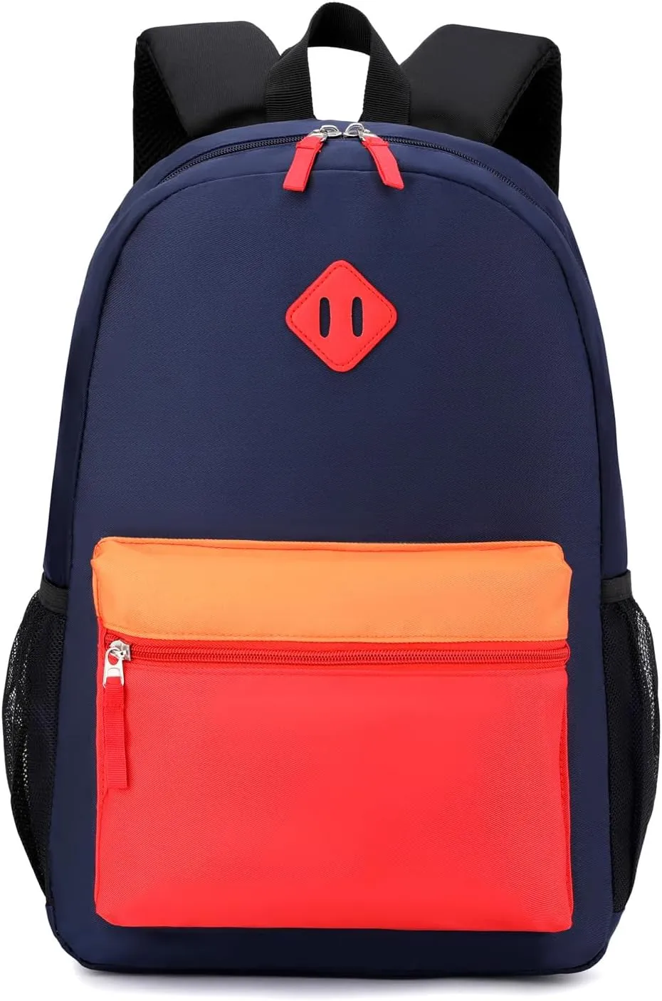 Elementary Backpack for Boys and Girls 5-9 Years Kindergarten Primary Kids Bookbag with Chest Buckle (Navy Red, Large-17inch)