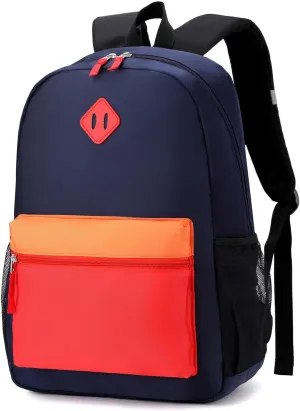 Elementary Backpack for Boys and Girls 5-9 Years Kindergarten Primary Kids Bookbag with Chest Buckle (Navy Red, Large-17inch)