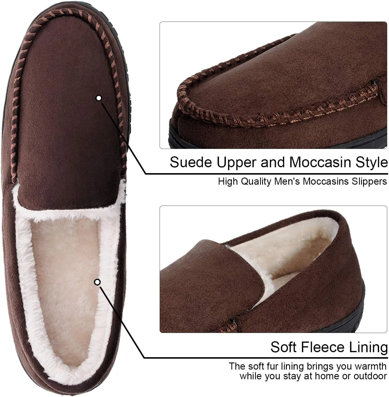 festooning Mens Slippers House Shoes with Memory Foam Moccasin Slipper for Men with Non-Slip Rubber Sole Indoor Outdoor