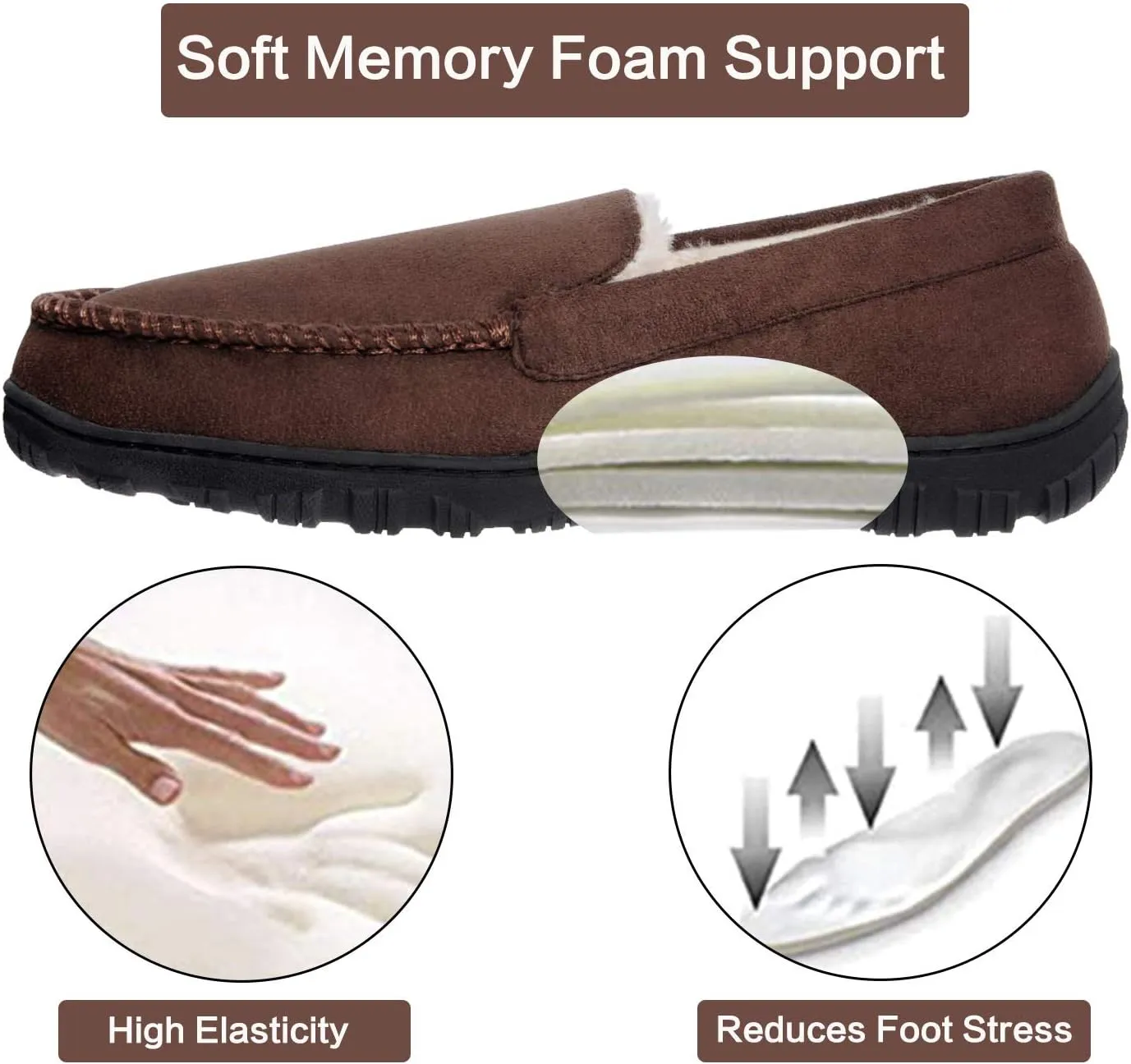 festooning Mens Slippers House Shoes with Memory Foam Moccasin Slipper for Men with Non-Slip Rubber Sole Indoor Outdoor