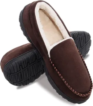 festooning Mens Slippers House Shoes with Memory Foam Moccasin Slipper for Men with Non-Slip Rubber Sole Indoor Outdoor