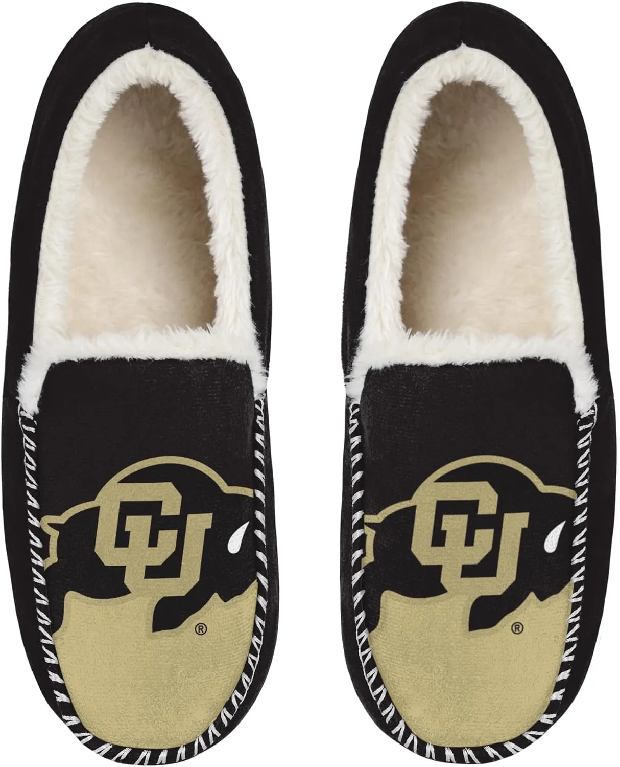 FOCO NCAA Men’s Big Logo Colorblock Moccasin Slippers – Officially Licensed, Comfortable Shoes with Team Colors and Logo
