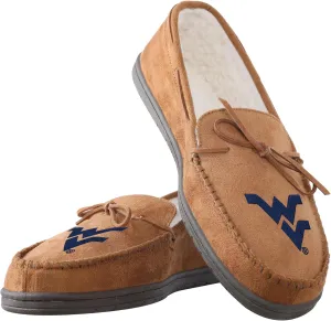 FOCO NCAA West Virginia Mountaineers Mens College Team Logo Moccasin Slippers, Tan, Small (7-8)