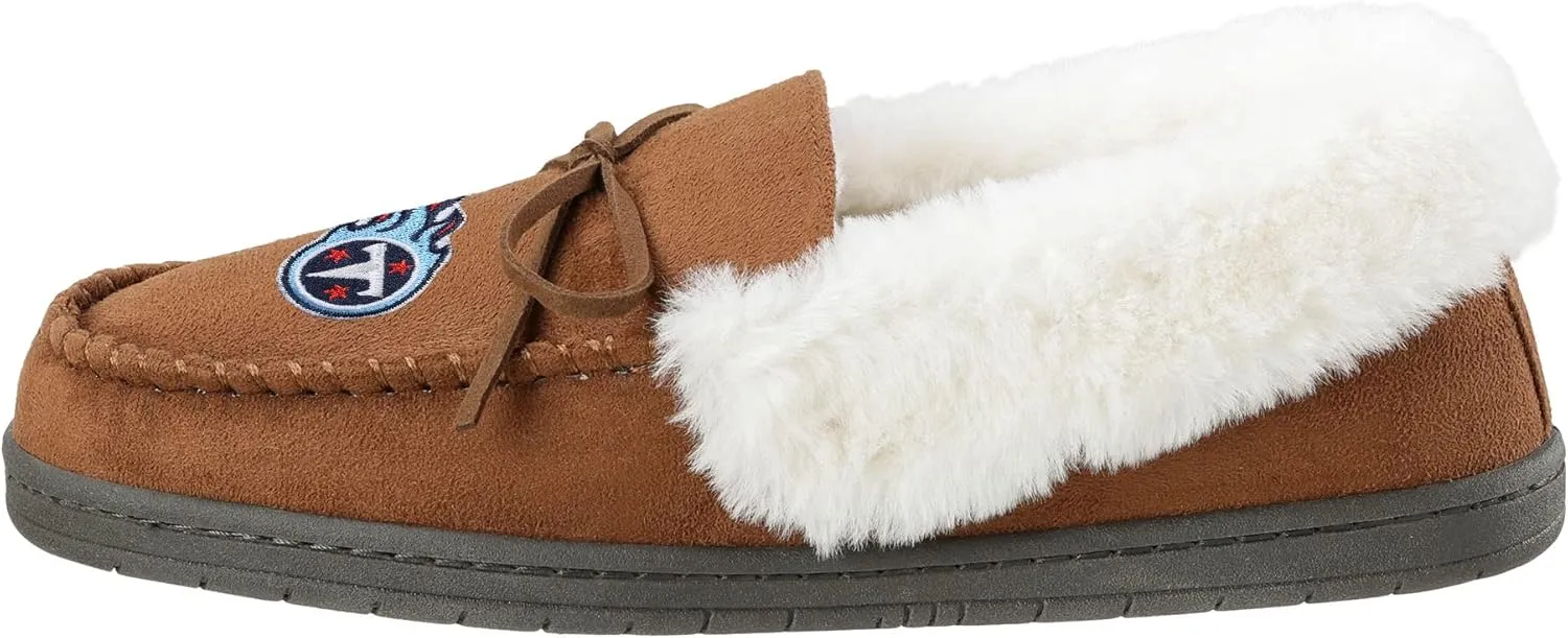 FOCO Womens NFL Team Logo Tan Moccasin Slippers