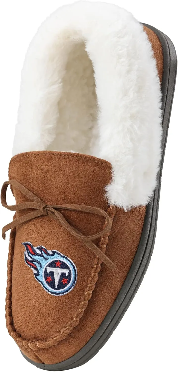 FOCO Womens NFL Team Logo Tan Moccasin Slippers