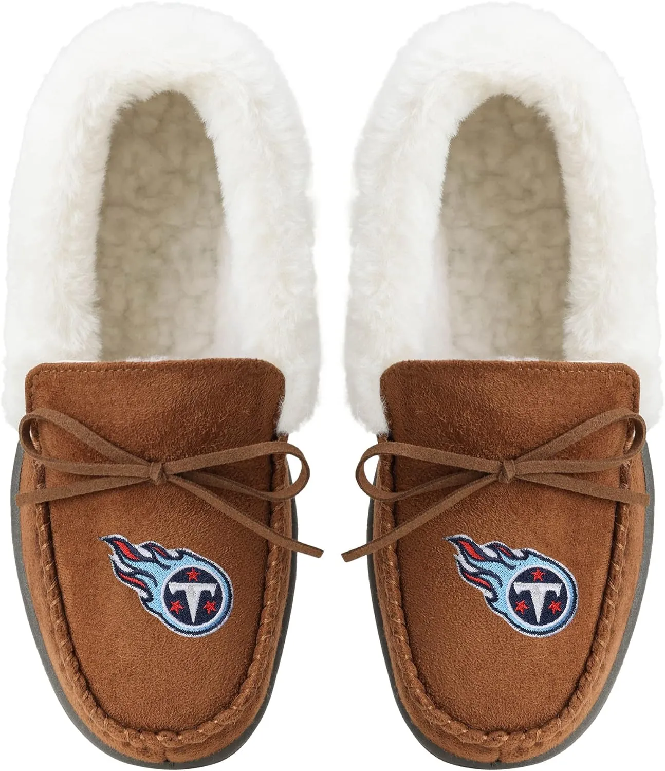FOCO Womens NFL Team Logo Tan Moccasin Slippers