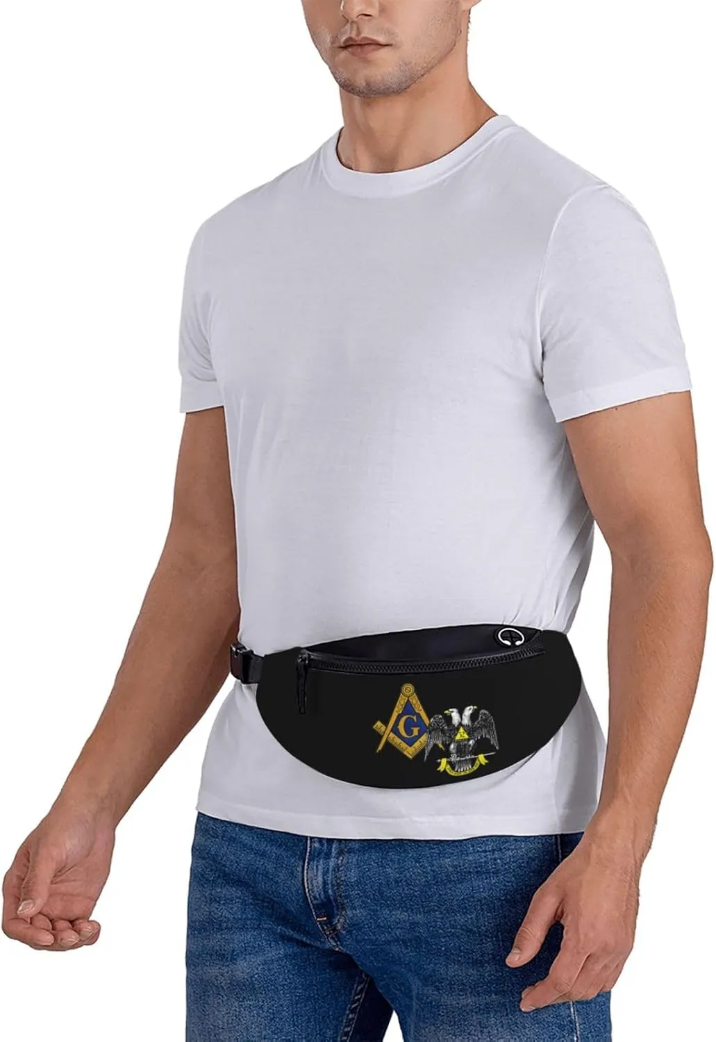 Freemasonry and Scottish Rite Waist Bag Men's and Women's Adjustable Travel Chest Pack Outdoor Running Waist Bag, Black