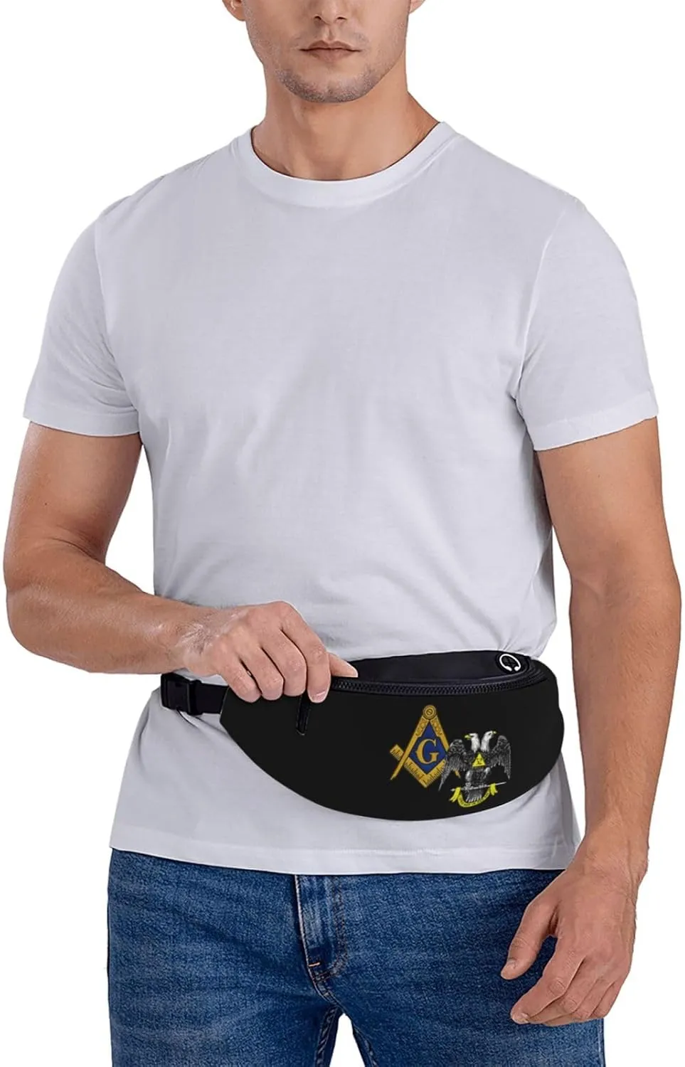 Freemasonry and Scottish Rite Waist Bag Men's and Women's Adjustable Travel Chest Pack Outdoor Running Waist Bag, Black