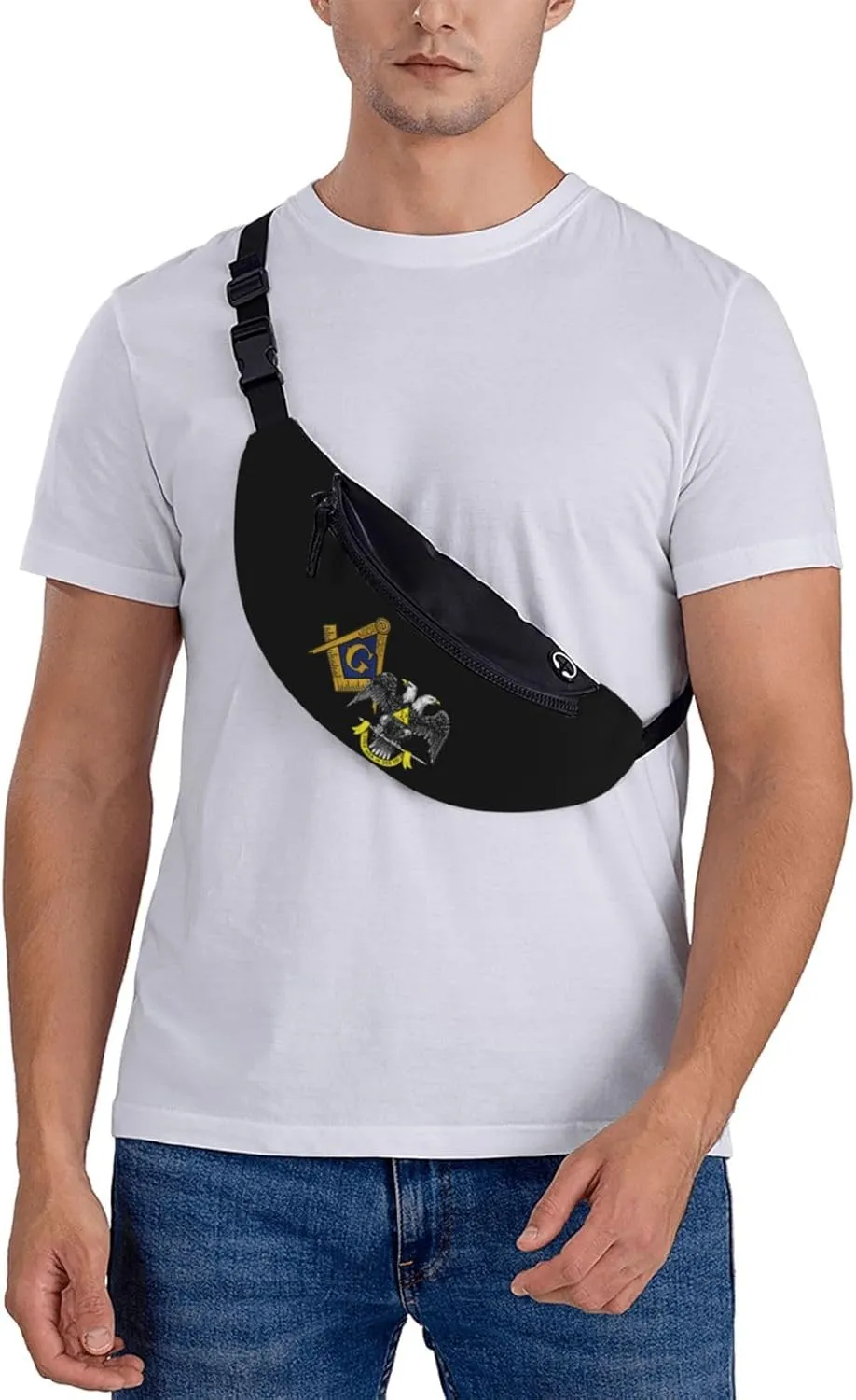 Freemasonry and Scottish Rite Waist Bag Men's and Women's Adjustable Travel Chest Pack Outdoor Running Waist Bag, Black