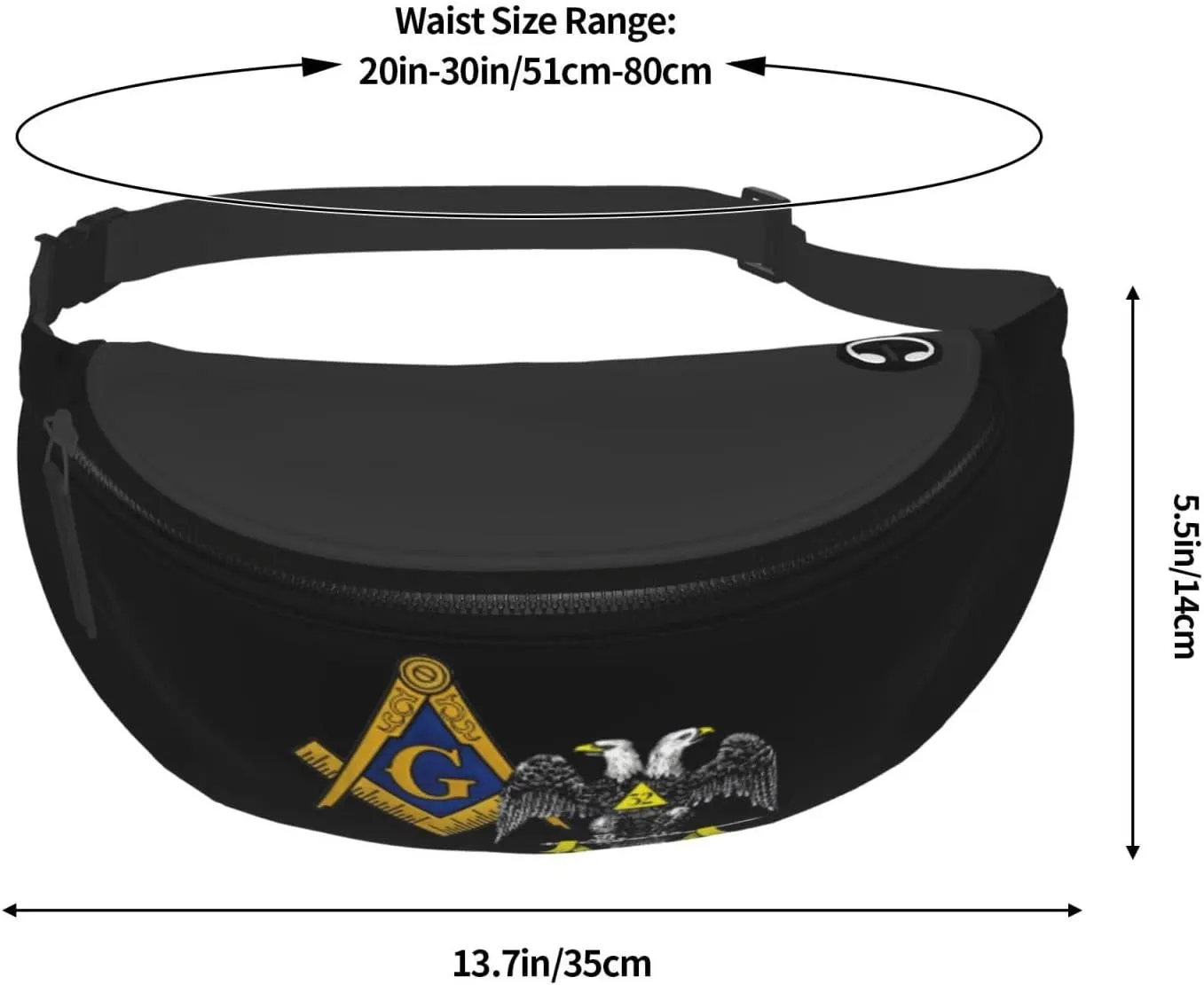 Freemasonry and Scottish Rite Waist Bag Men's and Women's Adjustable Travel Chest Pack Outdoor Running Waist Bag, Black