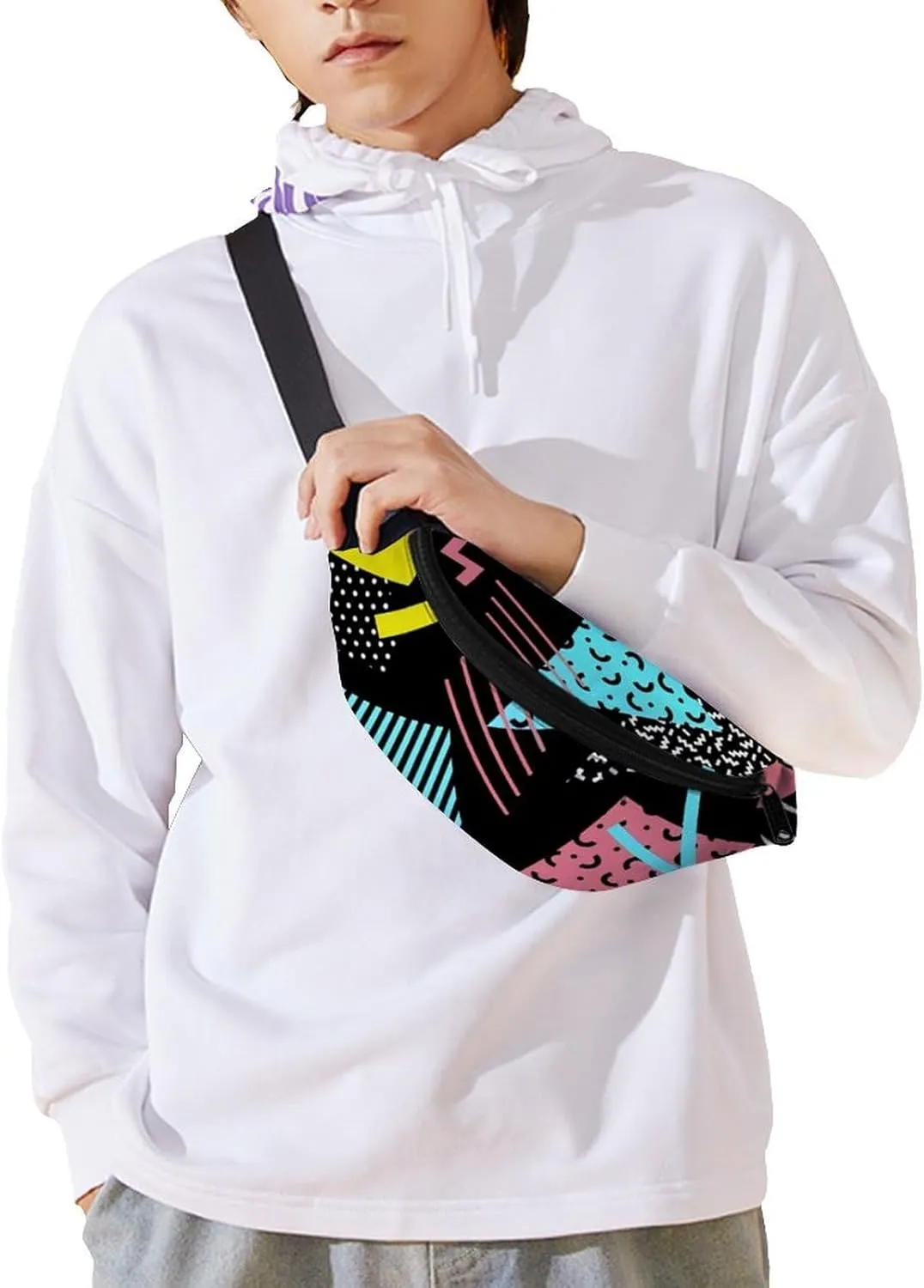 Funny Retro Memphis Crossbody Waist Bag with Large Capacity And Portability