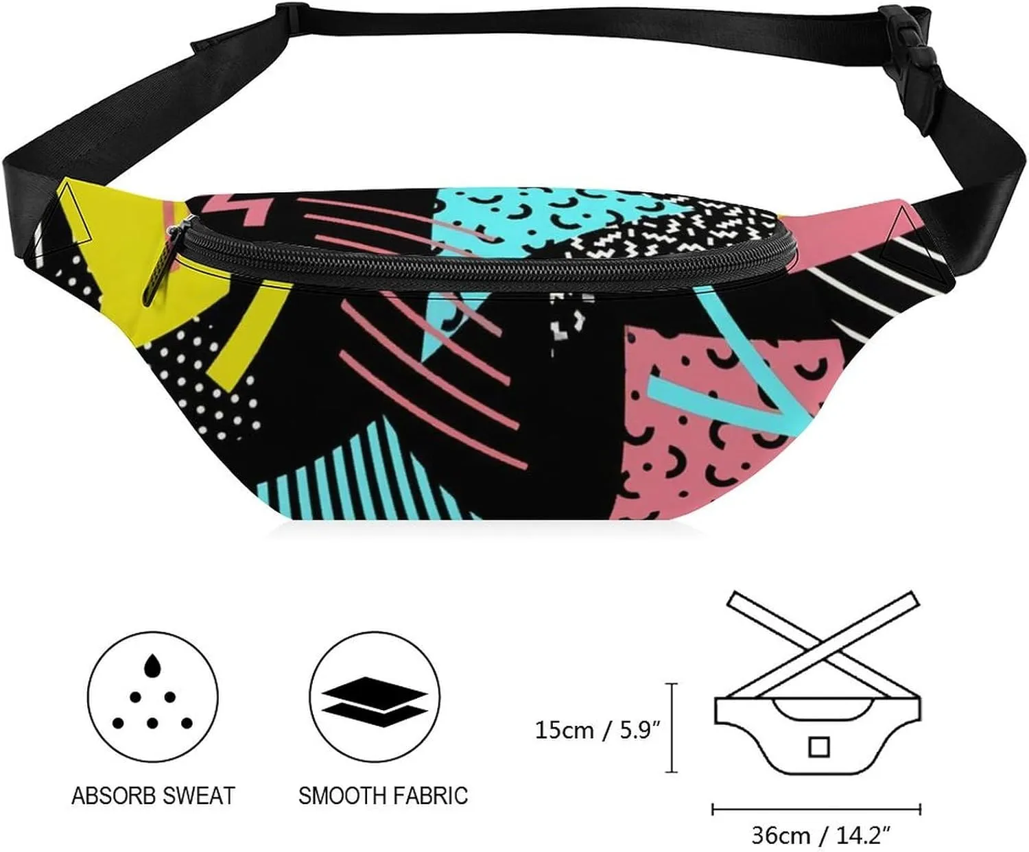 Funny Retro Memphis Crossbody Waist Bag with Large Capacity And Portability