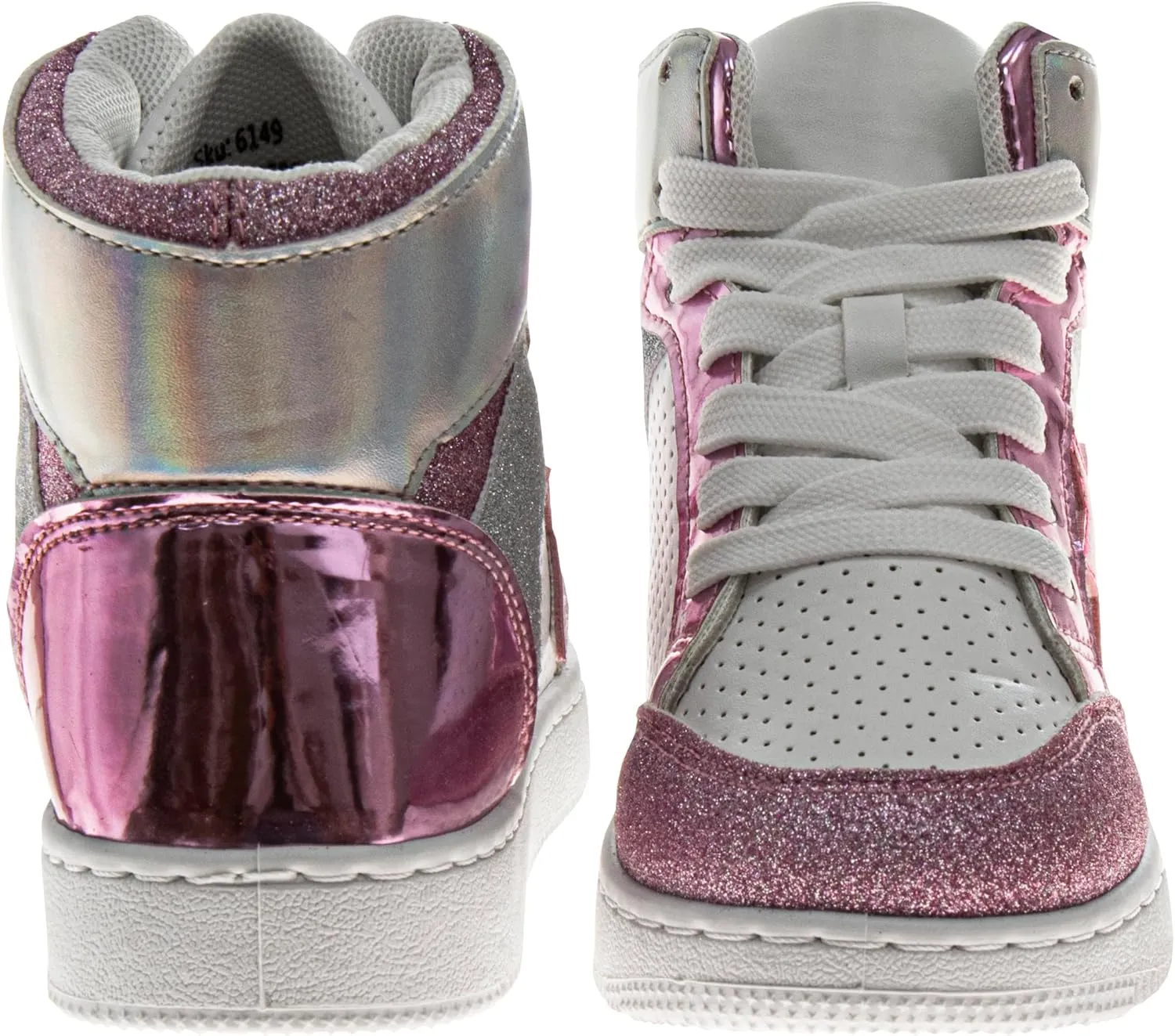 Glittery High Top Sneakers for Kids - Starry Star Sneaker Lace Up Shoes Casual Footwear - White Silver Pink (Sizes Little Kid - Big Kid)