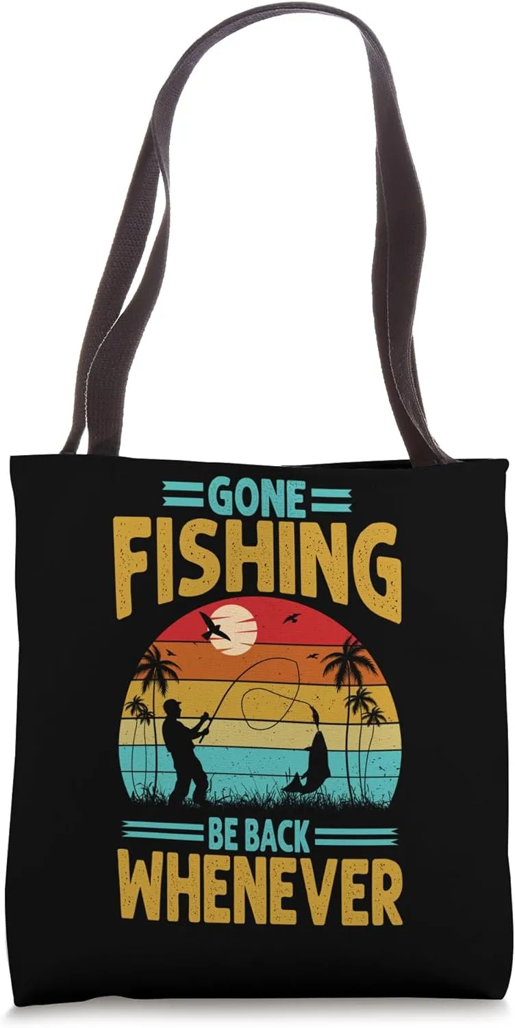 Gone Fishing Sunset Silhouette Casual Fisherman Tote Bag