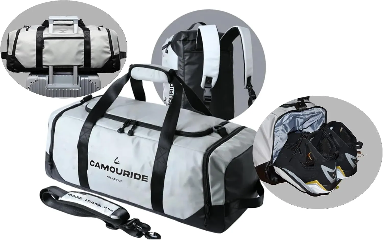 Gym bag for Men, Women, 45L with shoe compartment and wet compartment | Travel Carry on with wet pocket | Duffle bag & Backpack for Sports, fitness & workout | water resistant Oxford material.