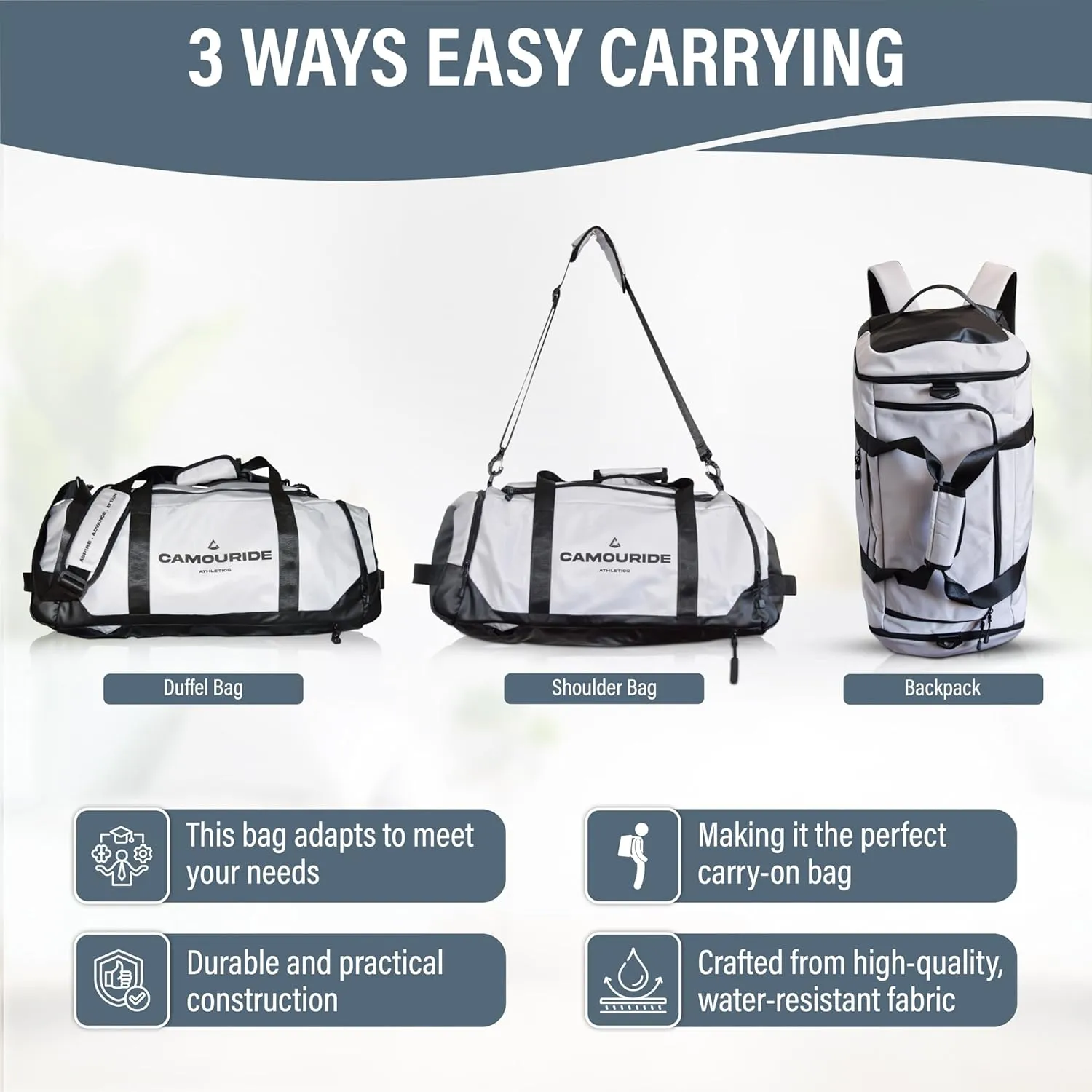 Gym bag for Men, Women, 45L with shoe compartment and wet compartment | Travel Carry on with wet pocket | Duffle bag & Backpack for Sports, fitness & workout | water resistant Oxford material.