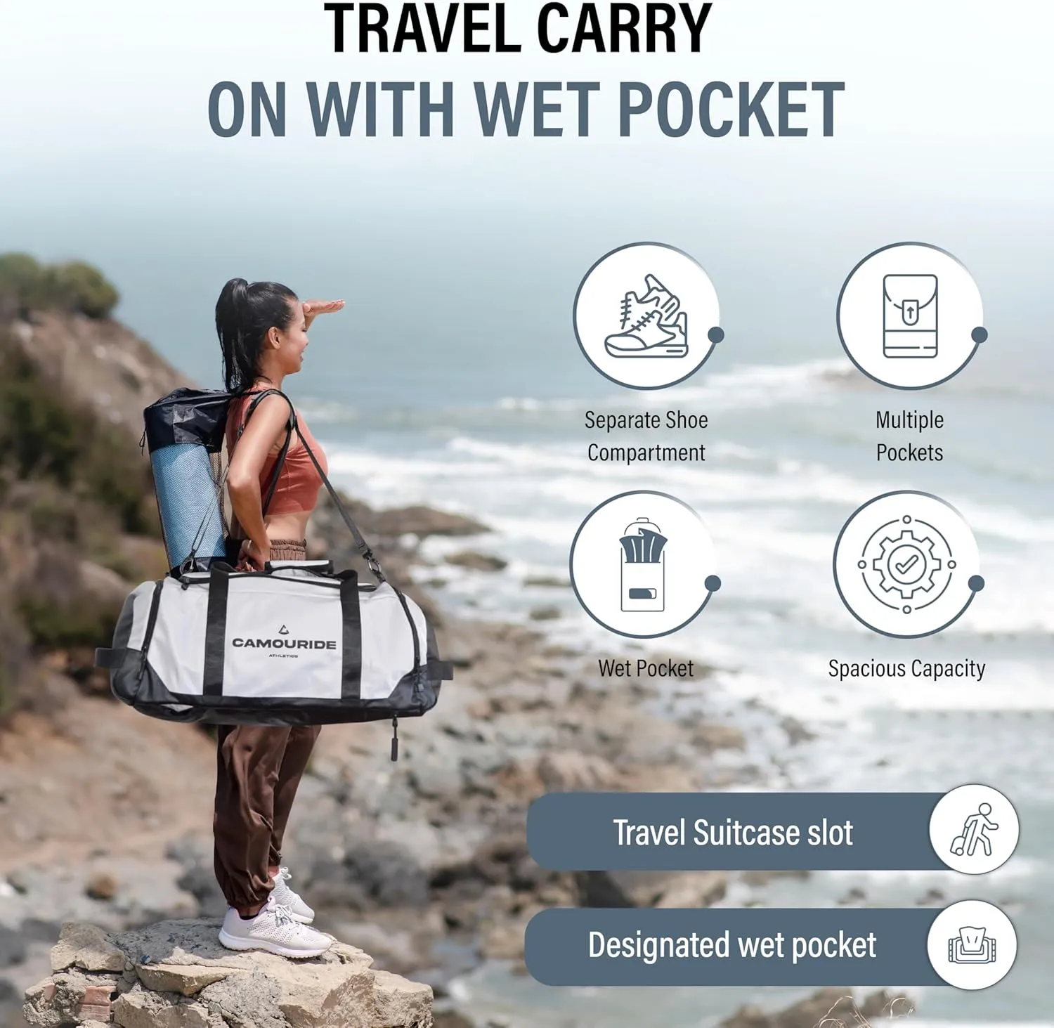 Gym bag for Men, Women, 45L with shoe compartment and wet compartment | Travel Carry on with wet pocket | Duffle bag & Backpack for Sports, fitness & workout | water resistant Oxford material.