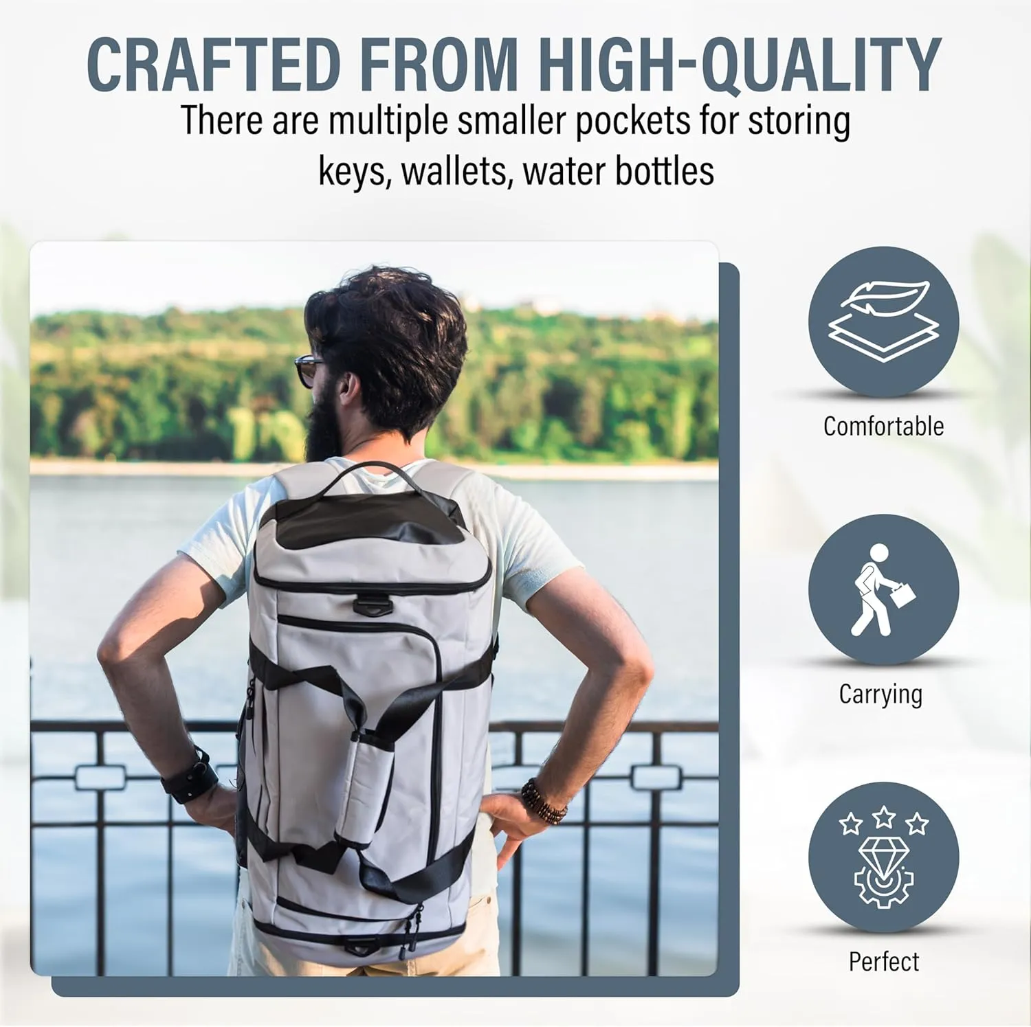 Gym bag for Men, Women, 45L with shoe compartment and wet compartment | Travel Carry on with wet pocket | Duffle bag & Backpack for Sports, fitness & workout | water resistant Oxford material.