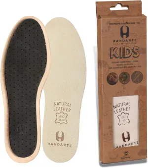 HANDARTE Leather Kids Insole | Comfort Kids Shoe Inserts | 100% Natural Goatskin - Chrome-Free, Anti-Sweat & Anti-Odor - Suitable for No-Socks - US Kids 12/EU31