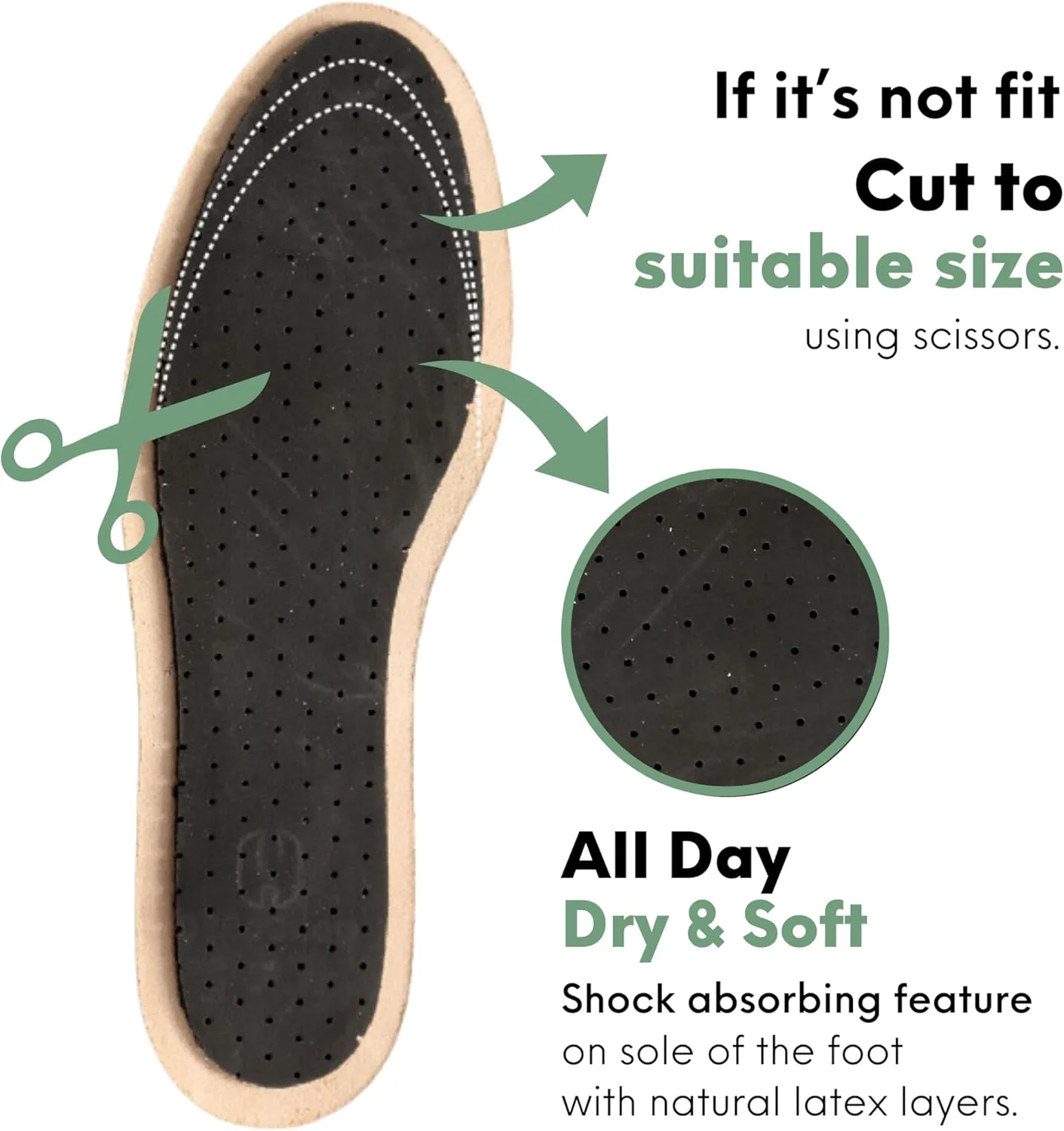 HANDARTE Leather Kids Insole | Comfort Kids Shoe Inserts | 100% Natural Goatskin - Chrome-Free, Anti-Sweat & Anti-Odor - Suitable for No-Socks - US Kids 12/EU31