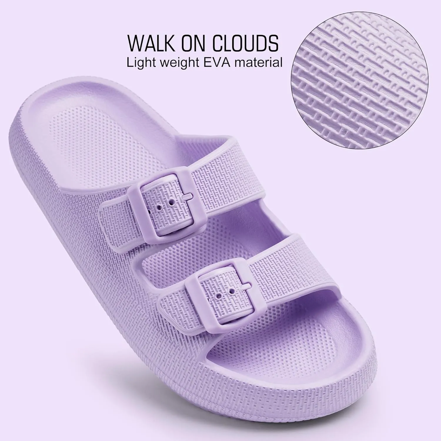 Harvest Land Sandals for Women Double Buckle Adjustable Slides EVA Thick Sole Slippers