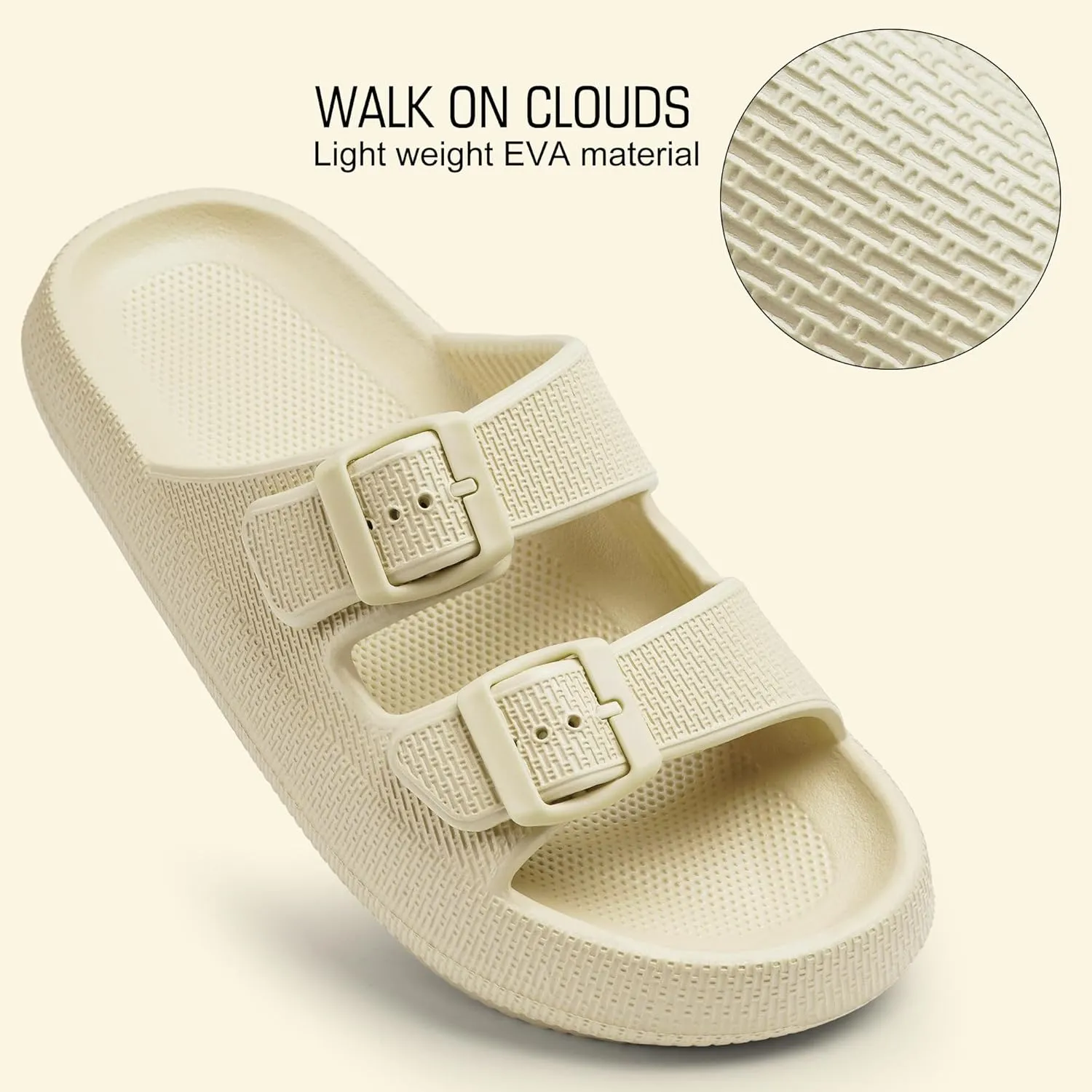 Harvest Land Sandals for Women Double Buckle Adjustable Slides EVA Thick Sole Slippers
