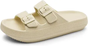 Harvest Land Sandals for Women Double Buckle Adjustable Slides EVA Thick Sole Slippers