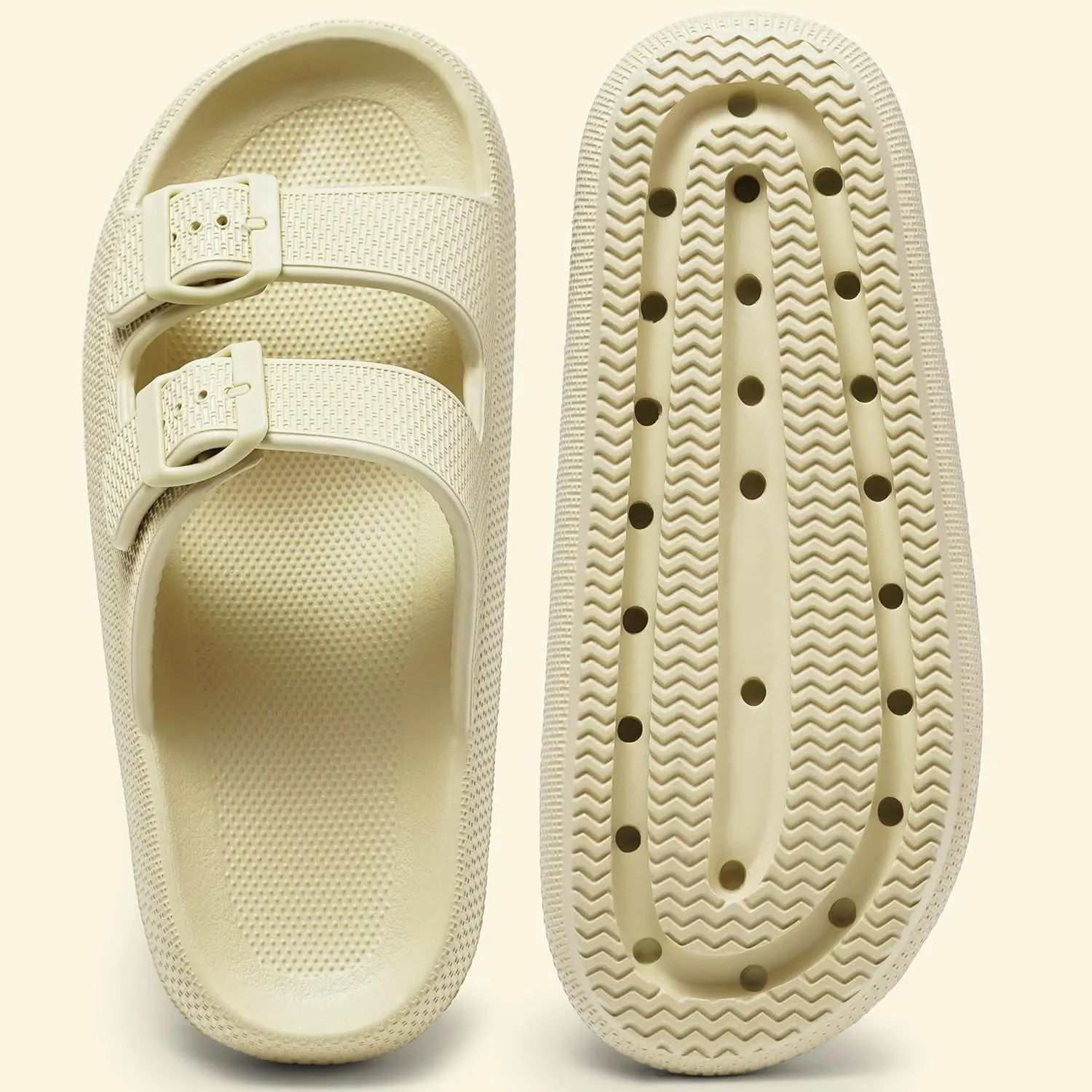 Harvest Land Sandals for Women Double Buckle Adjustable Slides EVA Thick Sole Slippers