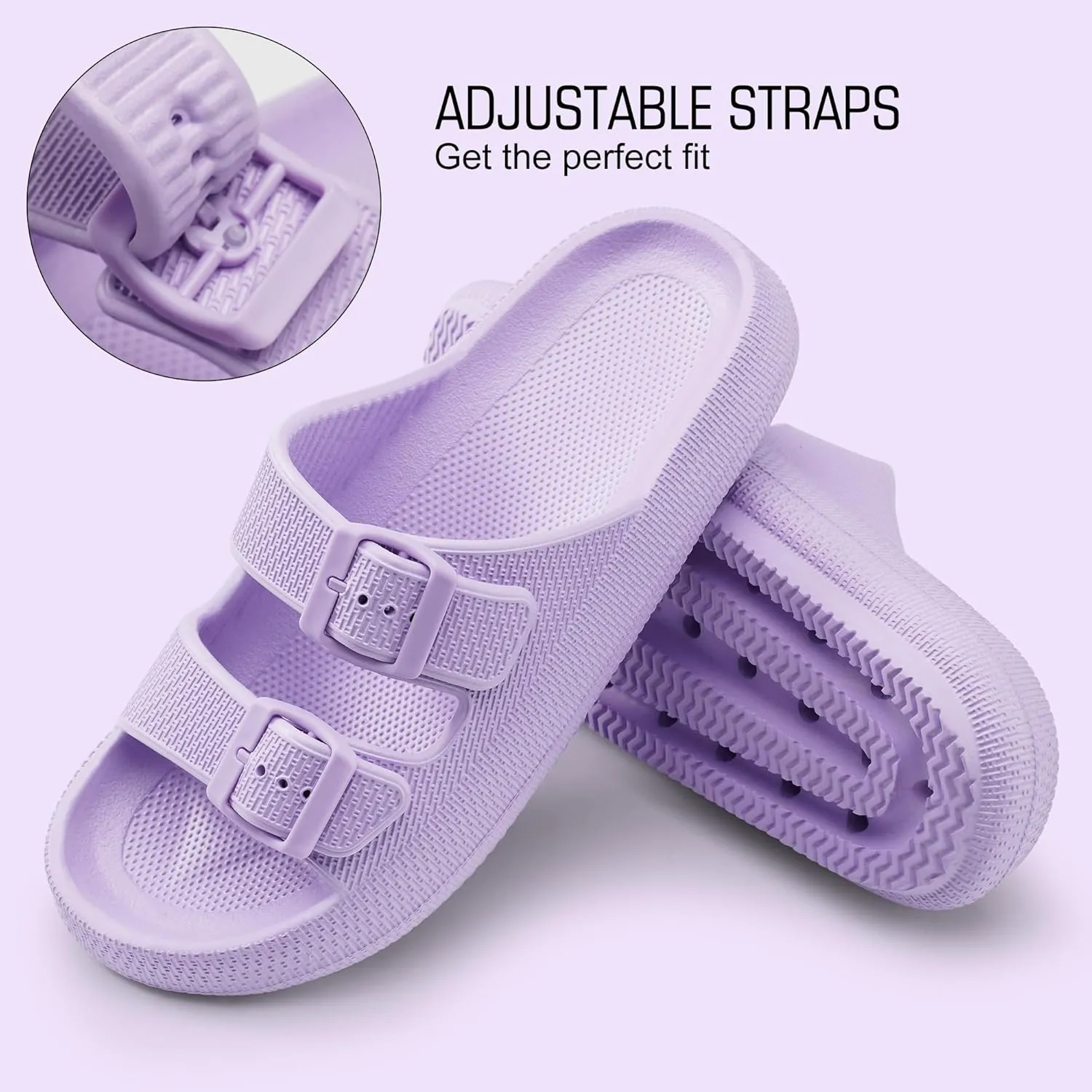 Harvest Land Sandals for Women Double Buckle Adjustable Slides EVA Thick Sole Slippers