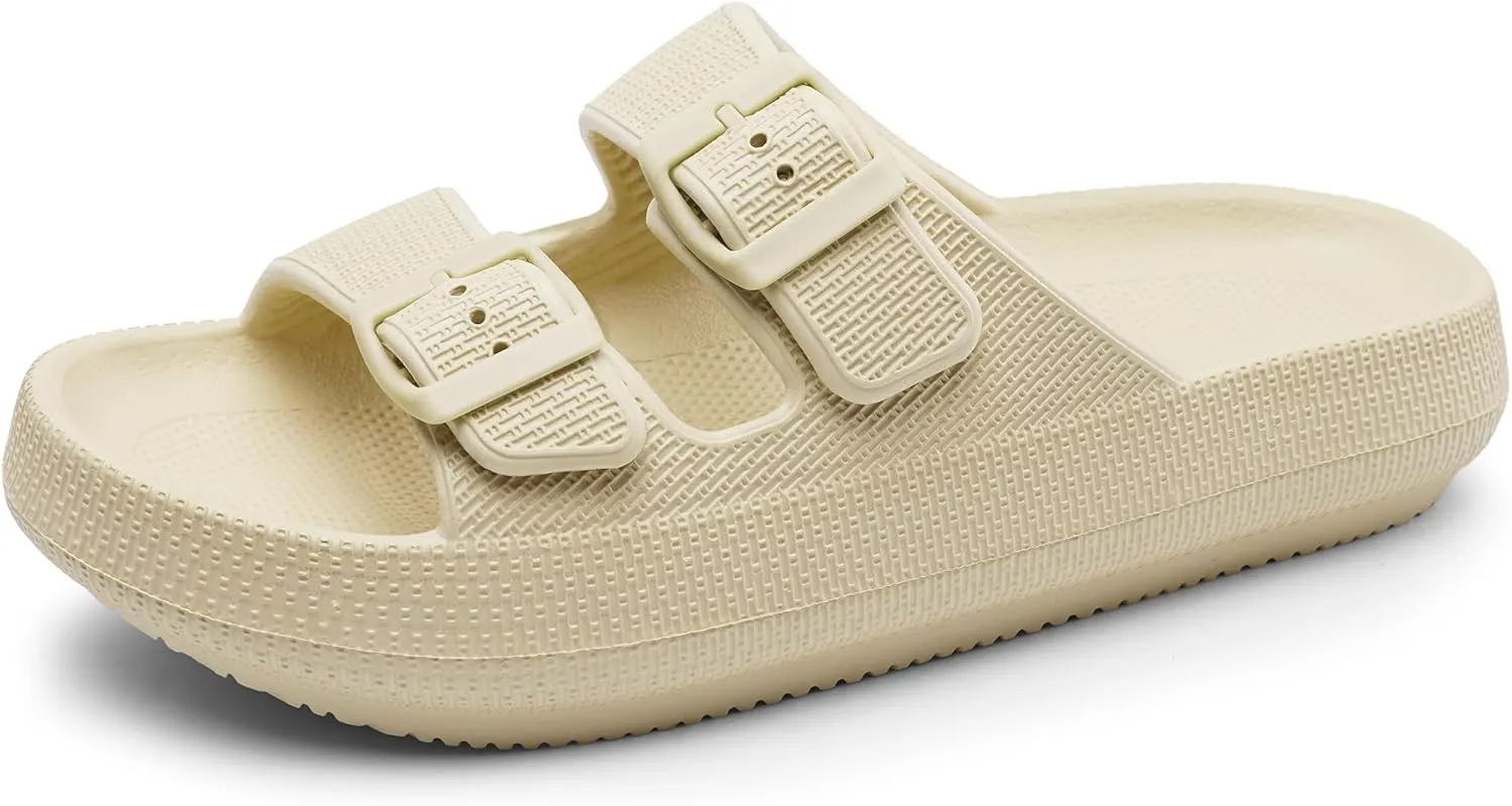 Harvest Land Sandals for Women Double Buckle Adjustable Slides EVA Thick Sole Slippers