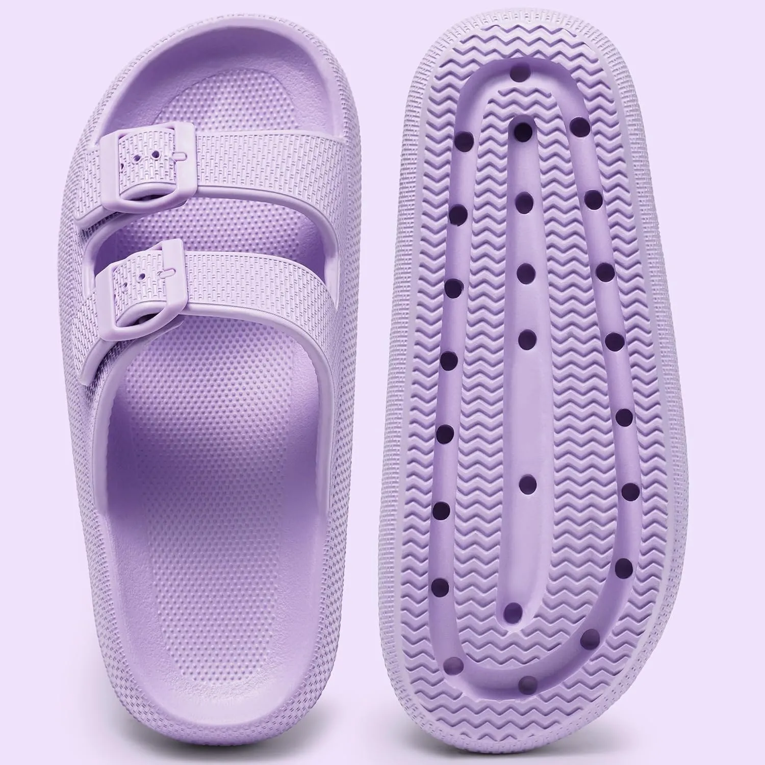 Harvest Land Sandals for Women Double Buckle Adjustable Slides EVA Thick Sole Slippers
