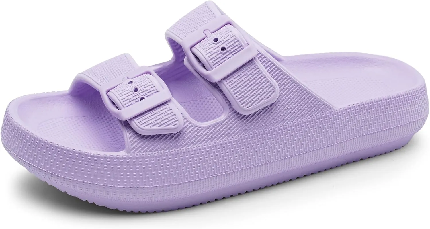 Harvest Land Sandals for Women Double Buckle Adjustable Slides EVA Thick Sole Slippers