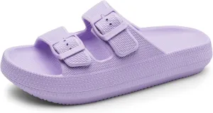 Harvest Land Sandals for Women Double Buckle Adjustable Slides EVA Thick Sole Slippers