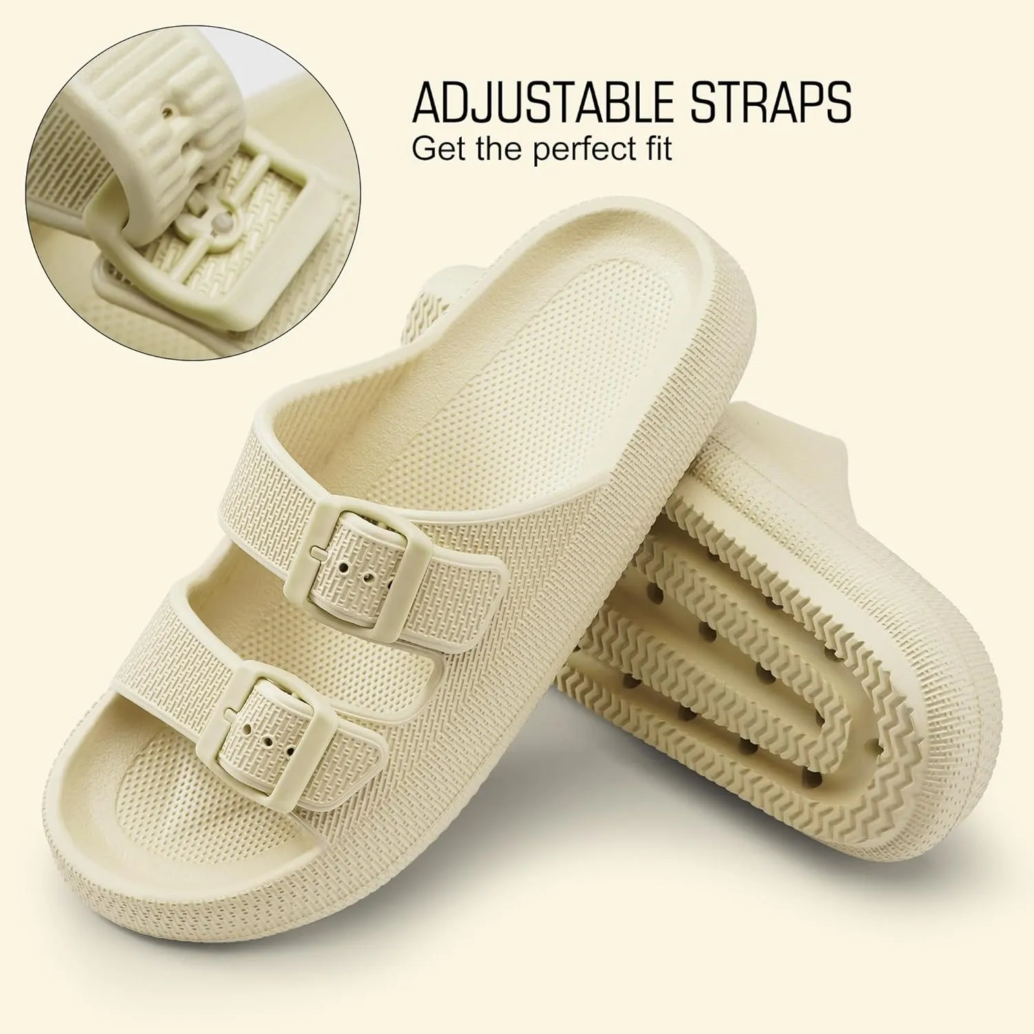 Harvest Land Sandals for Women Double Buckle Adjustable Slides EVA Thick Sole Slippers
