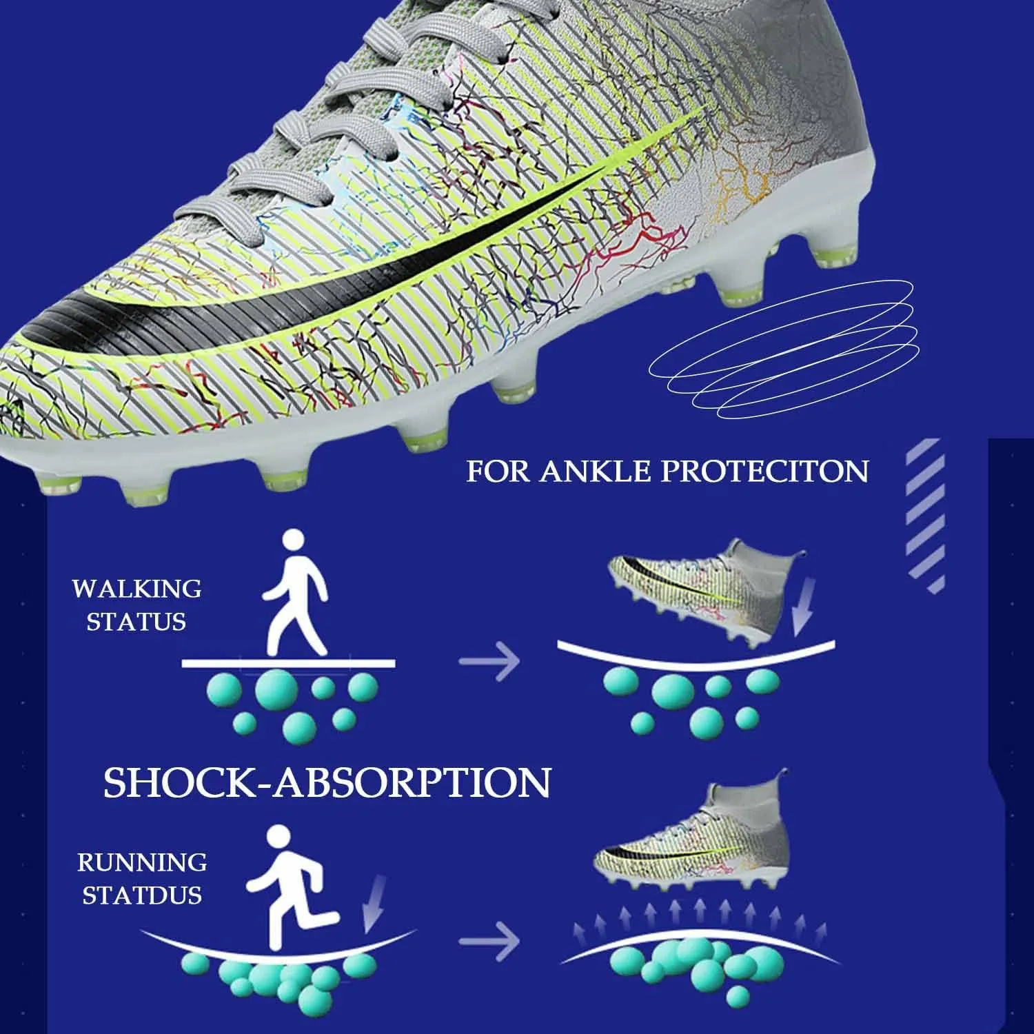 HESBITEUL Mens Athletic Outdoor Indoor Comfortable Soccer Shoes Boys Football Student Cleats Sneaker Shoes High Gripping Power