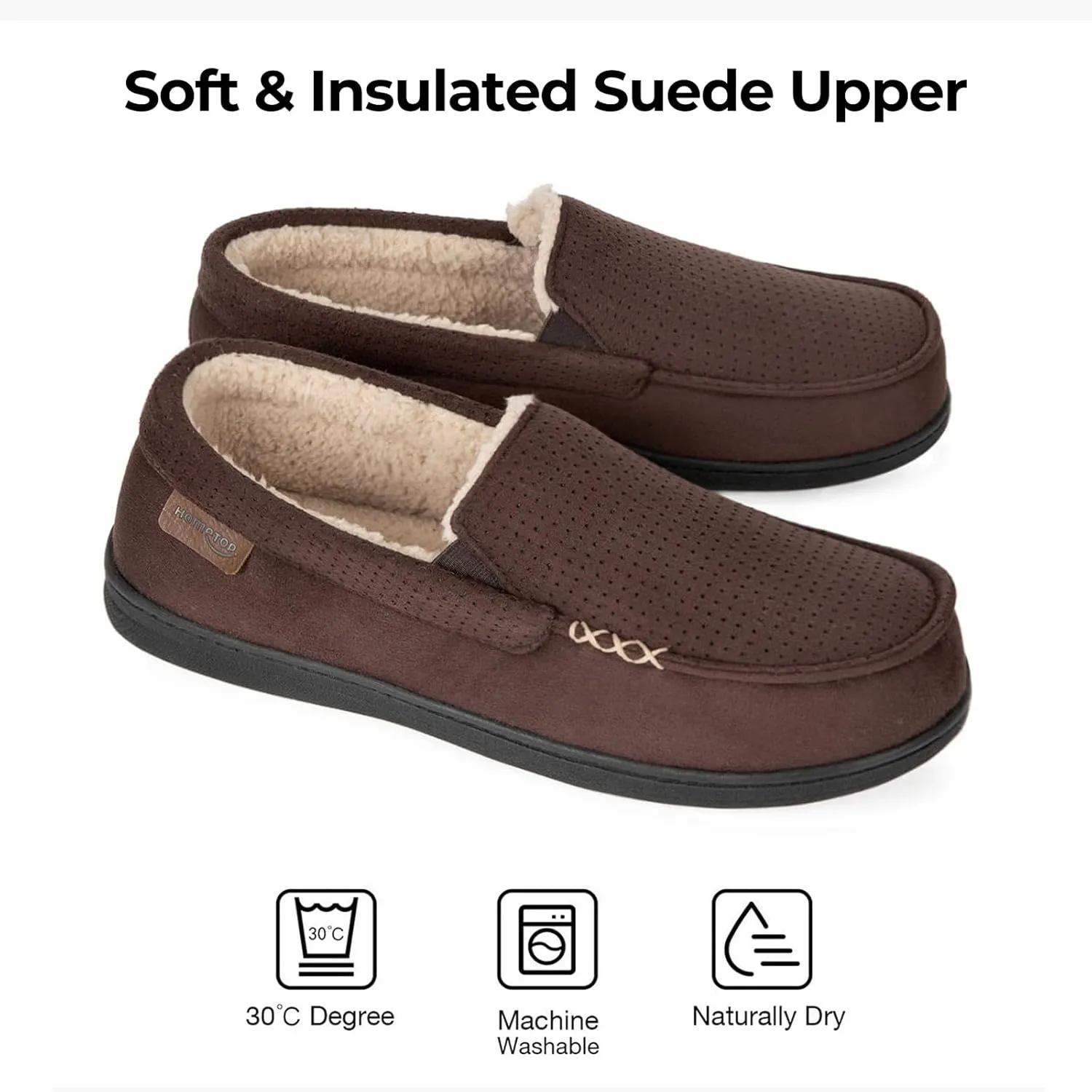 HomeTop Men's Classic Moccasin Slippers Comfy Memory Foam Indoor House Shoes