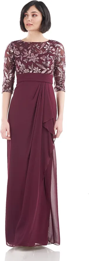JS Collections Women's Tessa Boat Neck Column Gown