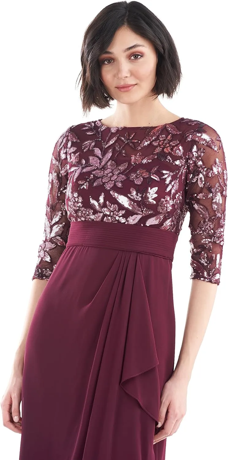 JS Collections Women's Tessa Boat Neck Column Gown