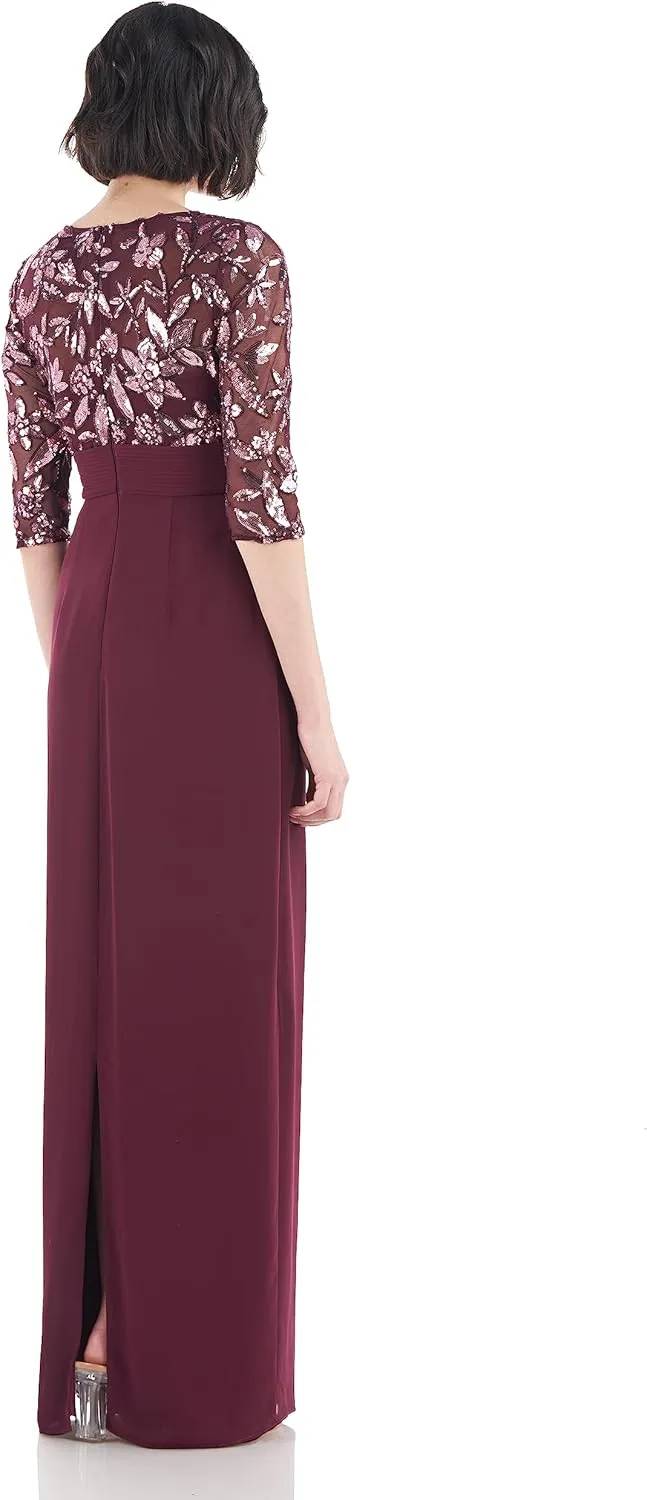 JS Collections Women's Tessa Boat Neck Column Gown