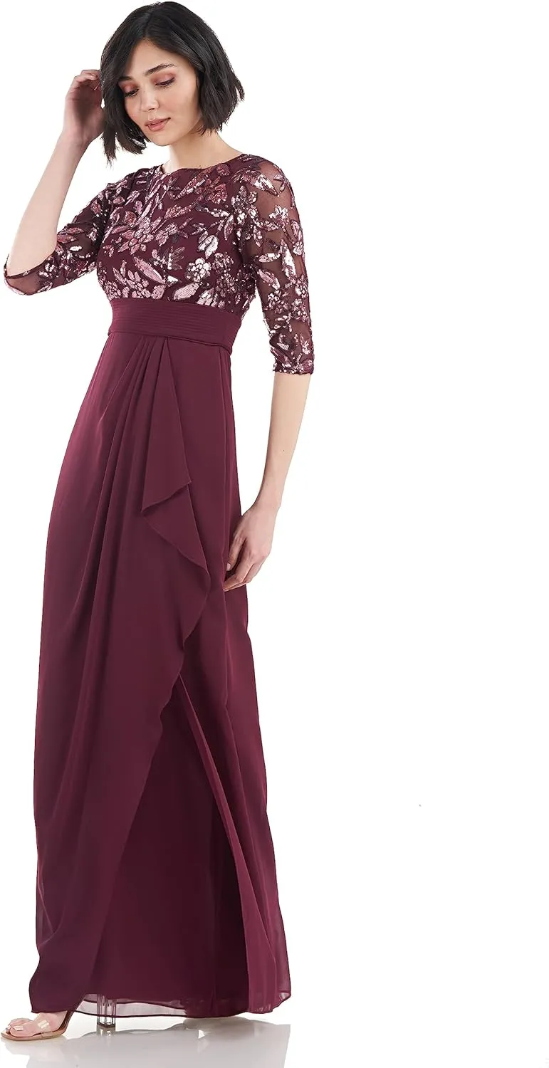 JS Collections Women's Tessa Boat Neck Column Gown