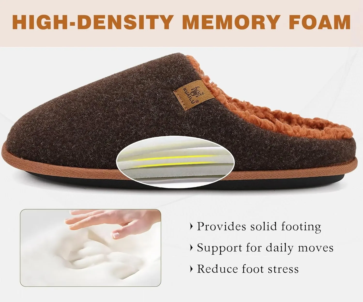 KuaiLu Mens House Memory Foam Slippers with Comfy Warm Plush Lining Felt Slip On Casual Pantuflas Mans Comfortable Bedroom Shoes Rubber Sole for Indoor&Outdoor (Mens Size 7-15)