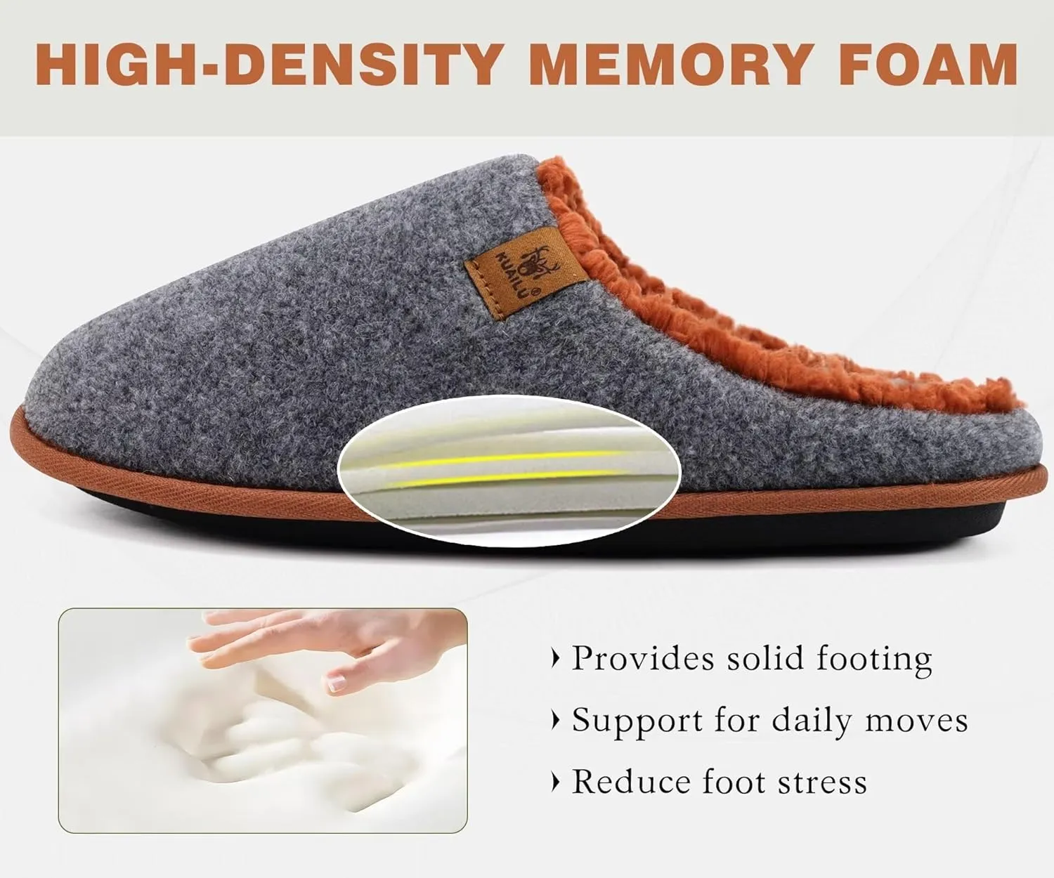 KuaiLu Mens House Memory Foam Slippers with Comfy Warm Plush Lining Felt Slip On Casual Pantuflas Mans Comfortable Bedroom Shoes Rubber Sole for Indoor&Outdoor (Mens Size 7-15)