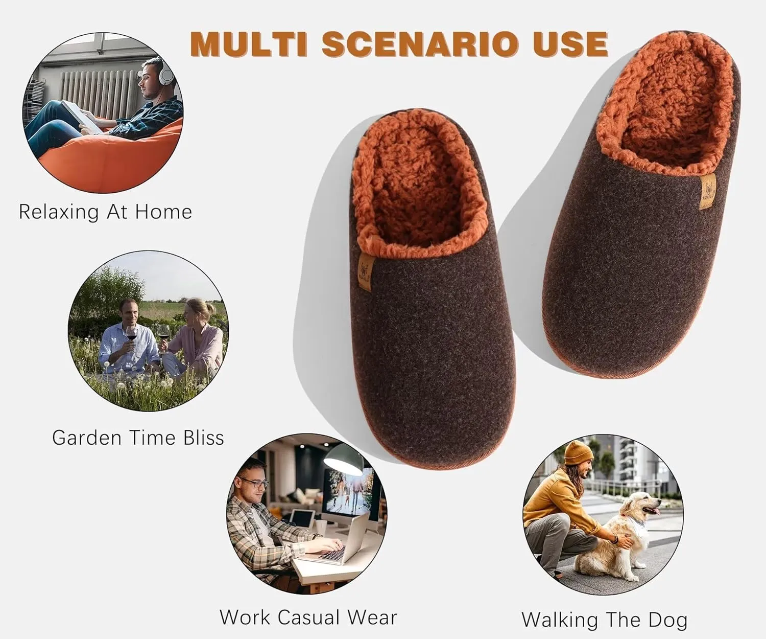 KuaiLu Mens House Memory Foam Slippers with Comfy Warm Plush Lining Felt Slip On Casual Pantuflas Mans Comfortable Bedroom Shoes Rubber Sole for Indoor&Outdoor (Mens Size 7-15)