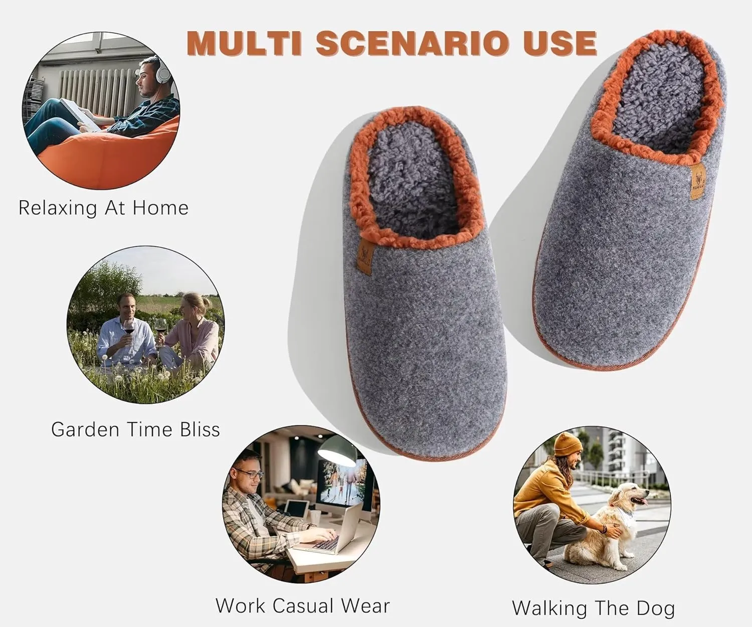 KuaiLu Mens House Memory Foam Slippers with Comfy Warm Plush Lining Felt Slip On Casual Pantuflas Mans Comfortable Bedroom Shoes Rubber Sole for Indoor&Outdoor (Mens Size 7-15)