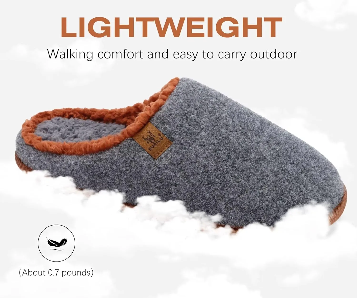 KuaiLu Mens House Memory Foam Slippers with Comfy Warm Plush Lining Felt Slip On Casual Pantuflas Mans Comfortable Bedroom Shoes Rubber Sole for Indoor&Outdoor (Mens Size 7-15)