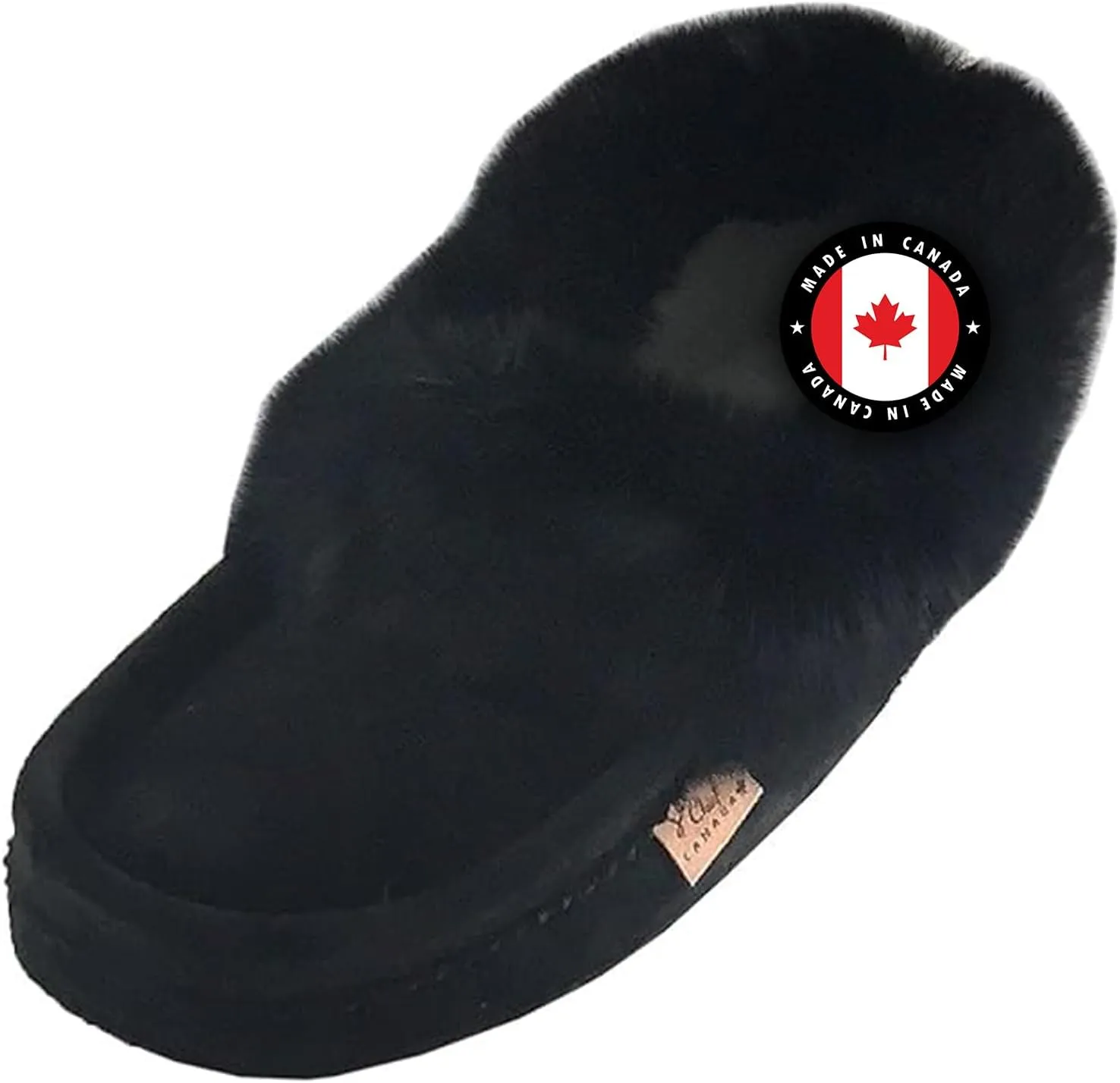 Laurentian Chief Men's Suede with Rabbit Fur Collar Soft Sole Moccasin Slippers for Indoor