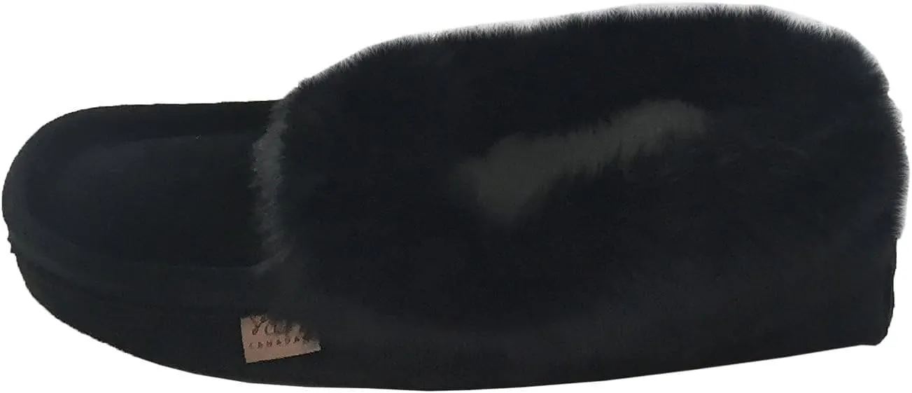 Laurentian Chief Men's Suede with Rabbit Fur Collar Soft Sole Moccasin Slippers for Indoor