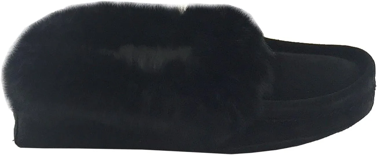 Laurentian Chief Men's Suede with Rabbit Fur Collar Soft Sole Moccasin Slippers for Indoor