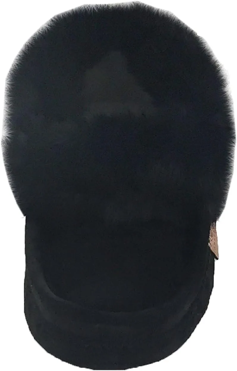 Laurentian Chief Men's Suede with Rabbit Fur Collar Soft Sole Moccasin Slippers for Indoor