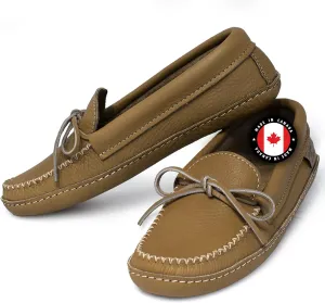 Laurentian Chief Moccasin Slippers for Men with Canada Quality Genuine Cowhide Leather, Single Lacing, Durable Comfortable Stylish Shoes for House Indoor